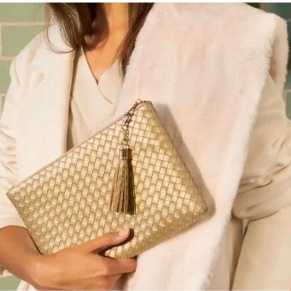 virginia wolf Handbags - Virginia Wolf Woven Gold Mimi Clutch Bag